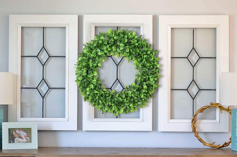 Lvydec Artificial Green Leaves Wreath - 20" Large Boxwood Wreath for Front Door Wall Window Farmhouse Decoration - Image 3